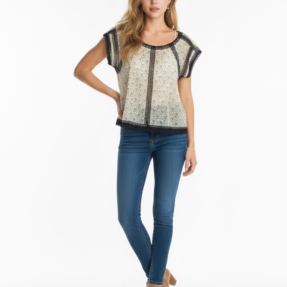 Free People Lace Blouse - Black and Cream - Picture 5 of 6